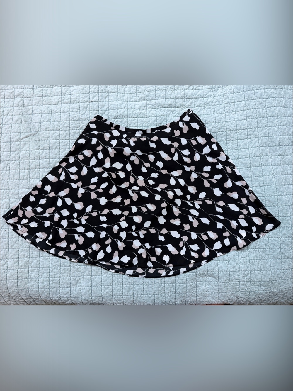 Black Floral Print Skirt with White Petal Motif